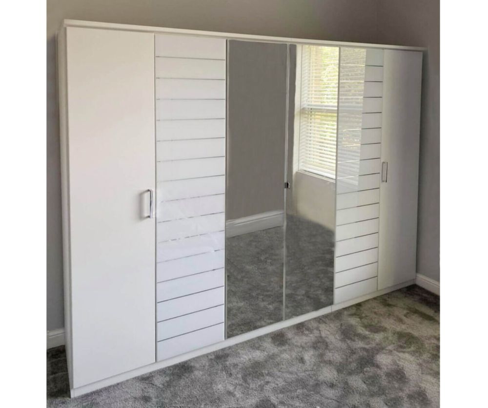 Rauch Terano Sonoma Oak Colour with Basalt Glass Overlay 6 Door 2 Glass Door Wardrobe with 2 Mirror(W271cm)