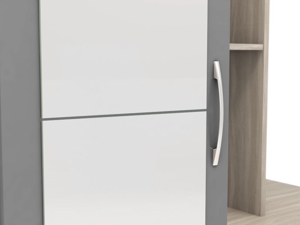 Seconique Furniture Nevada Grey Gloss and Light Oak Effect Veneer 1 Door 2 Drawer Combi Wardrobe with Open Shelf