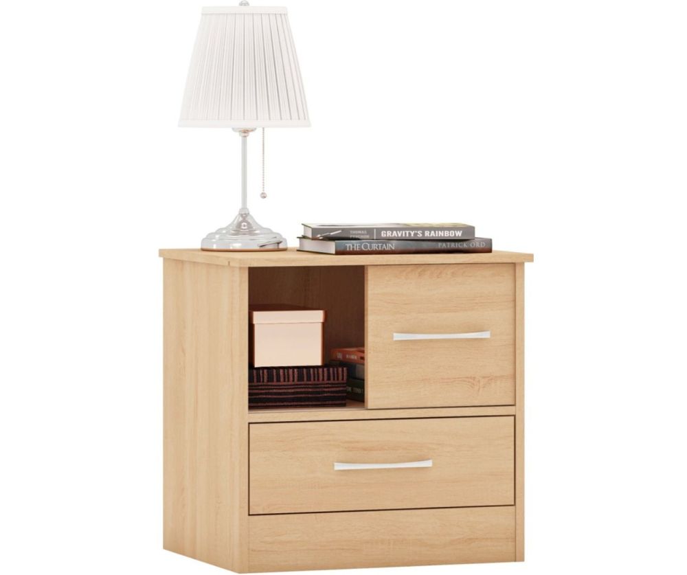 Seconique Furniture Nevada Sonoma Oak Effect 1 Sliding Door 1 Drawer Bedside Cabinet