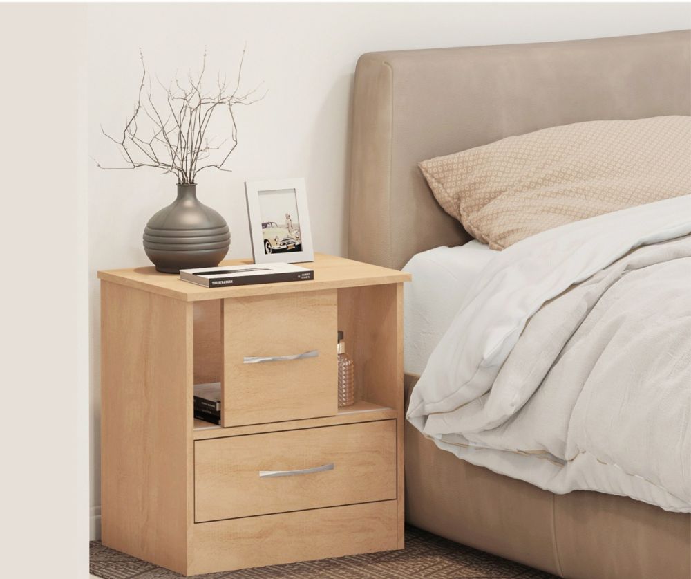 Seconique Furniture Nevada Sonoma Oak Effect 1 Sliding Door 1 Drawer Bedside Cabinet