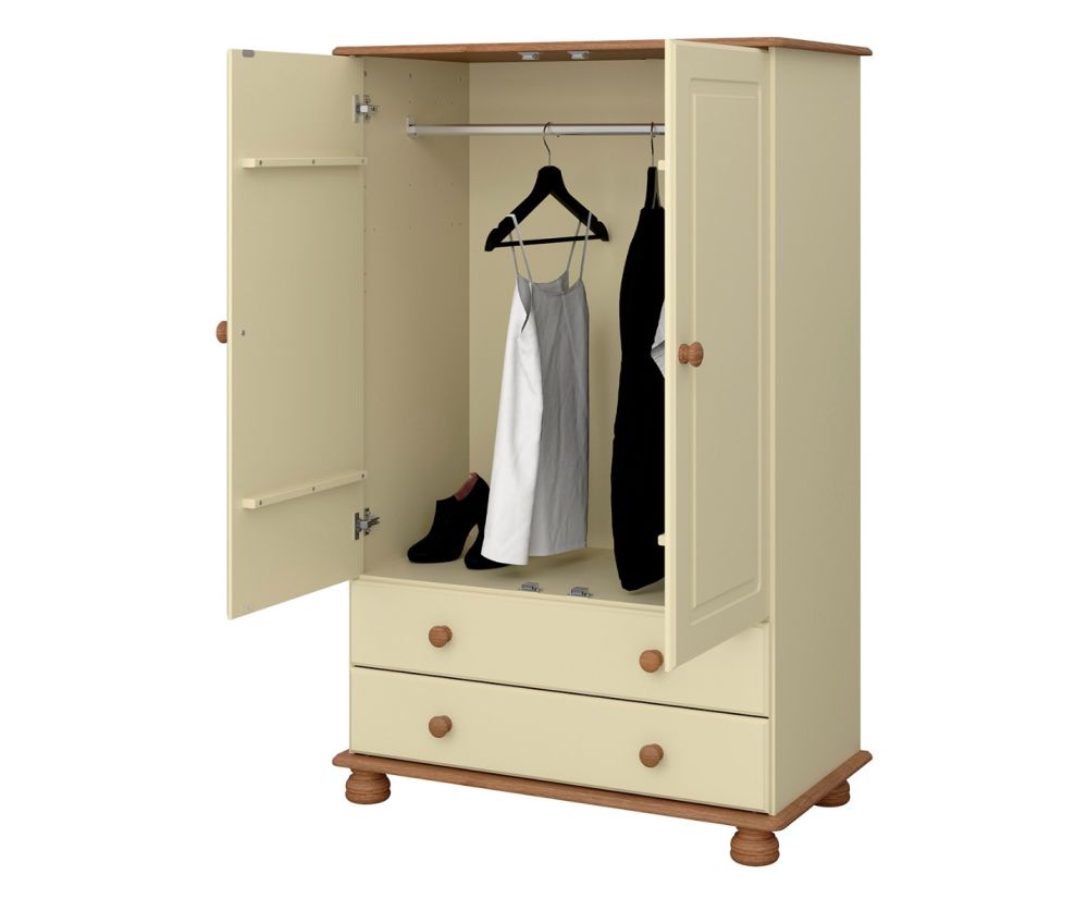 FTG Richmond Cream and Pine 2 Door Combi Wardrobe