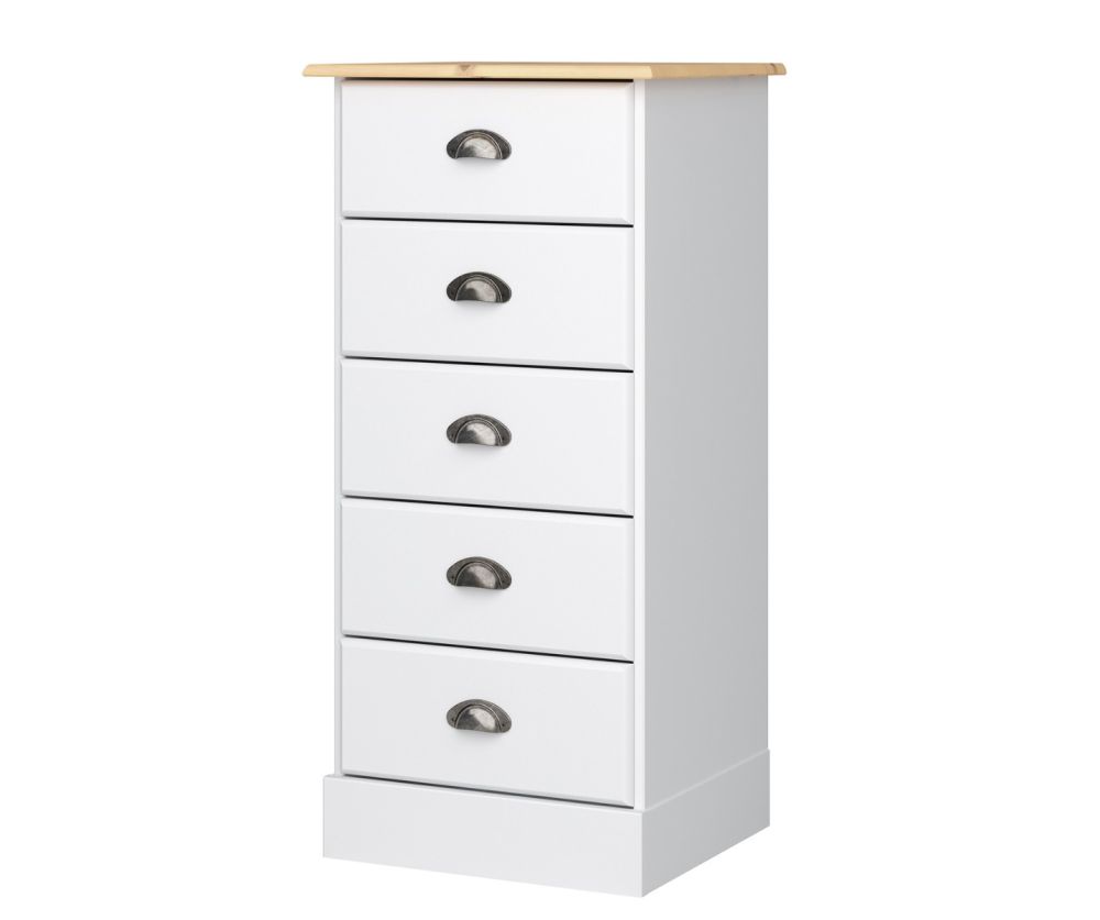 FTG Nola White and Pine 5 Drawer Chest 