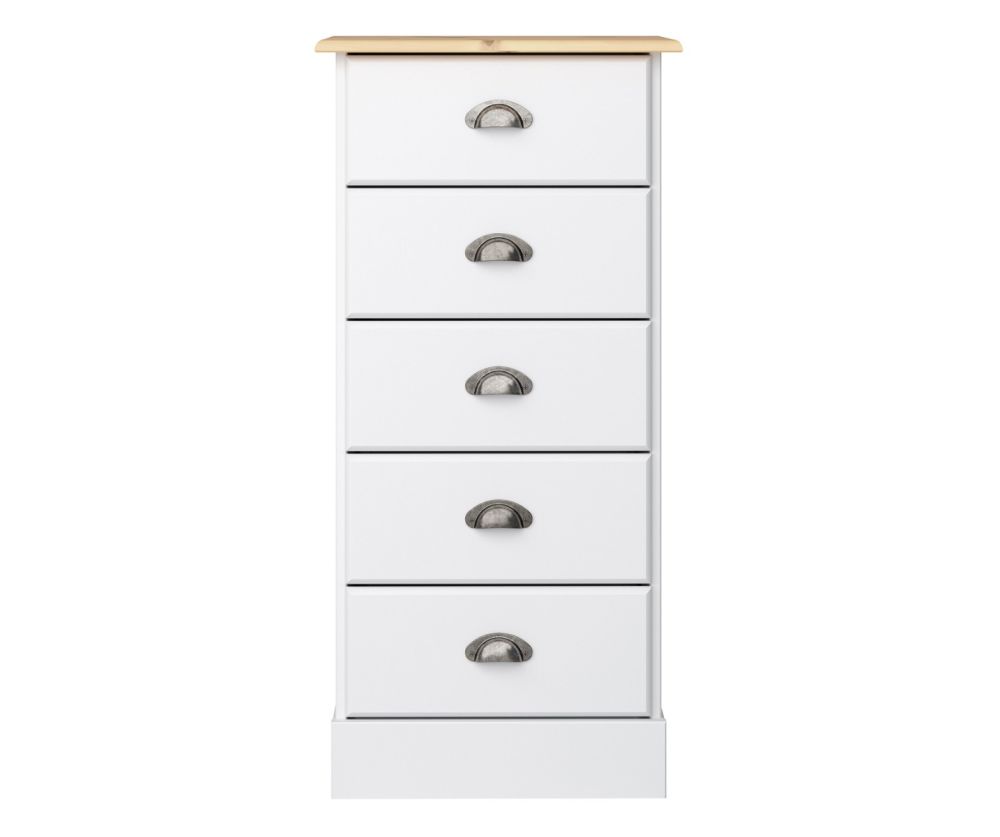 FTG Nola White and Pine 5 Drawer Chest 