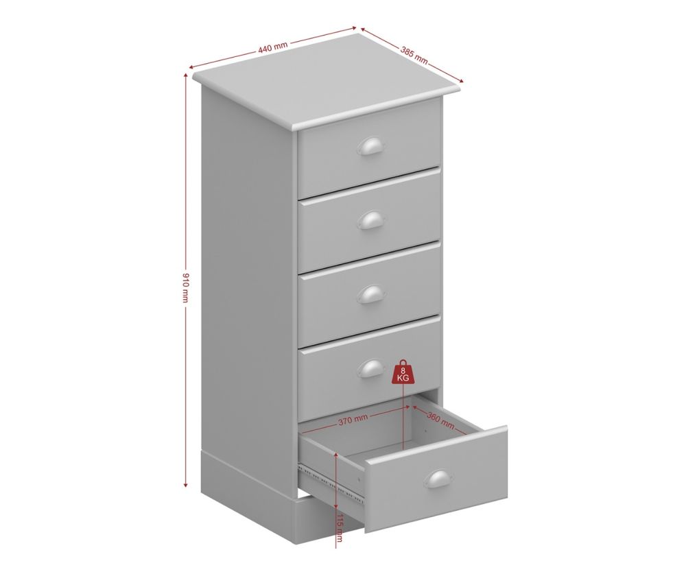FTG Nola White and Pine 5 Drawer Chest 