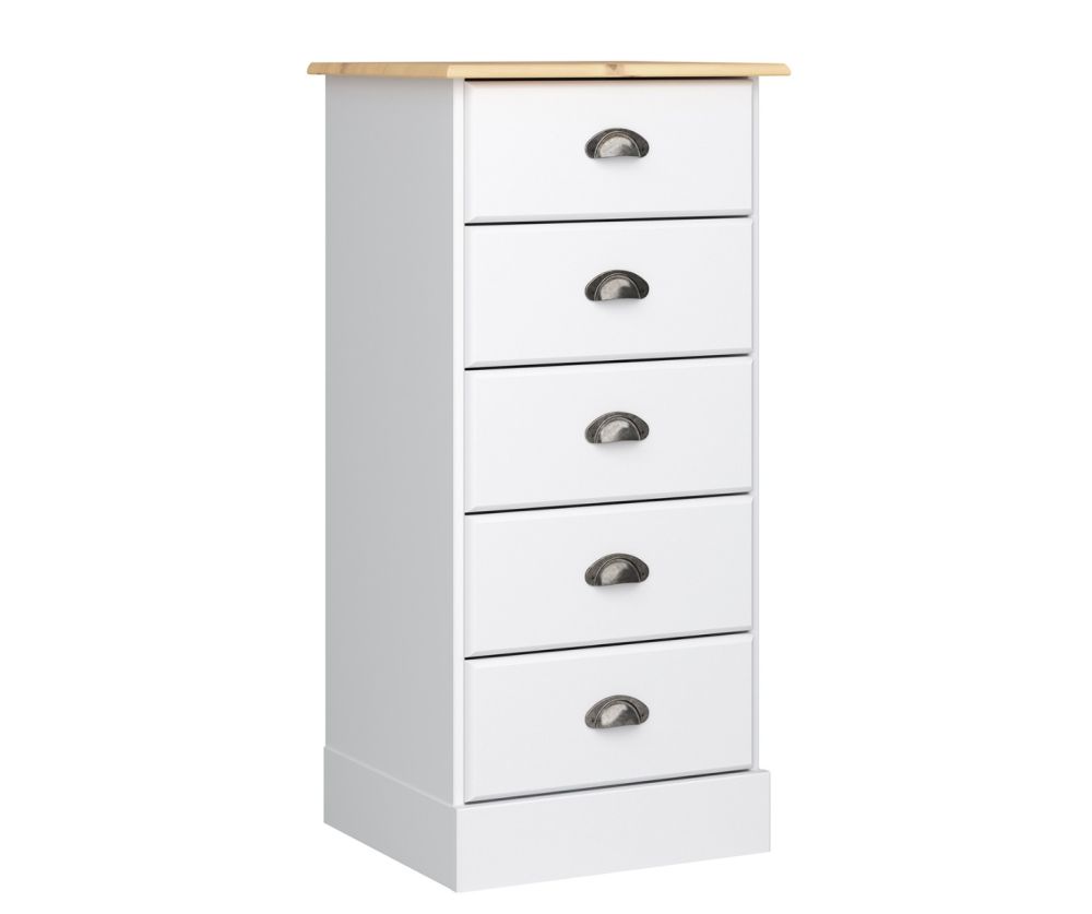 FTG Nola White and Pine 5 Drawer Chest 