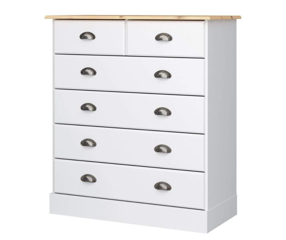 FTG Nola White and Pine 4+2 Drawer Chest 