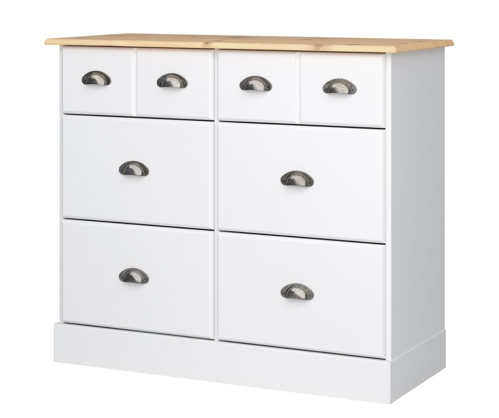FTG Nola White and Pine 4+2 Drawer Wide Chest 