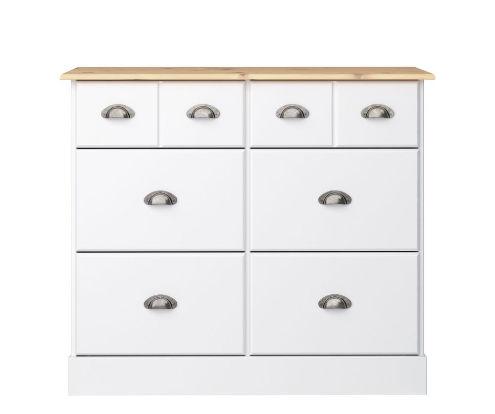 FTG Nola White and Pine 4+2 Drawer Wide Chest 