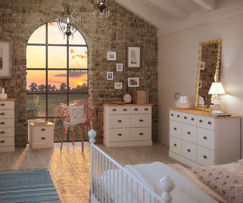 FTG Nola White and Pine 4+2 Drawer Wide Chest 