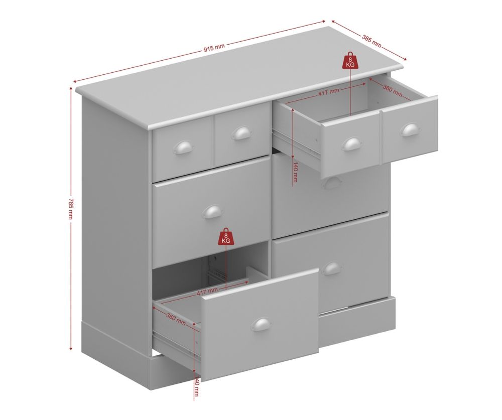 FTG Nola White and Pine 4+2 Drawer Wide Chest 