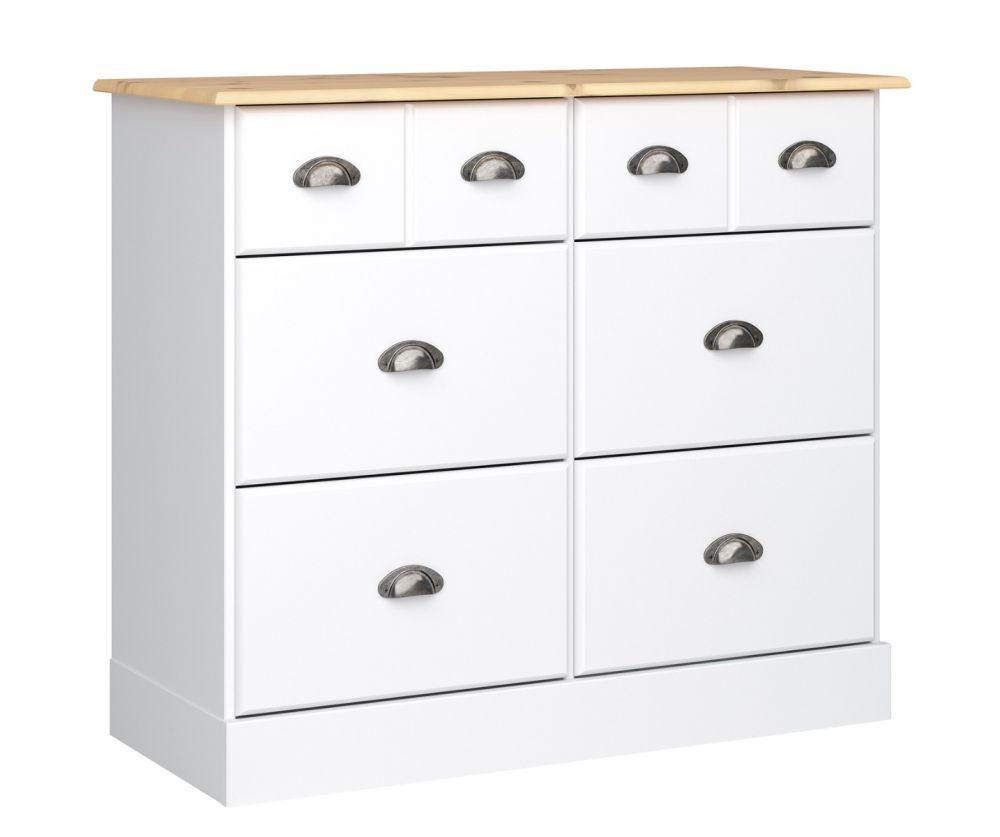 FTG Nola White and Pine 4+2 Drawer Wide Chest 