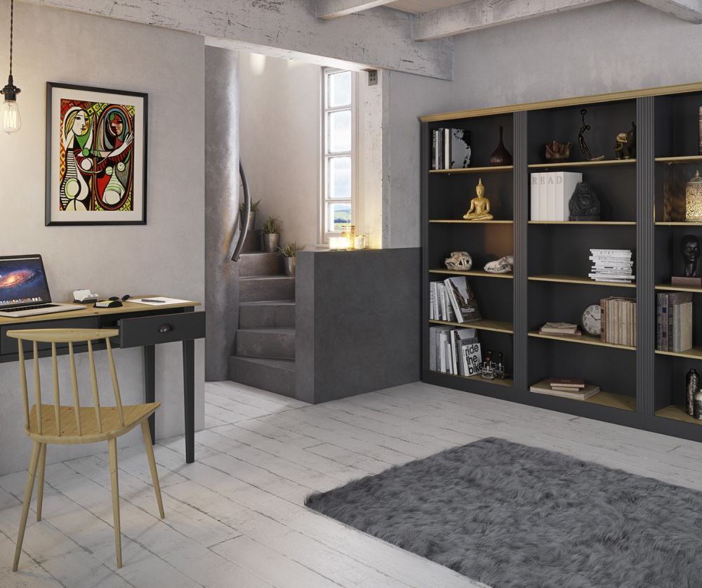 FTG Nola Black and Pine 4 Shelf Bookcase