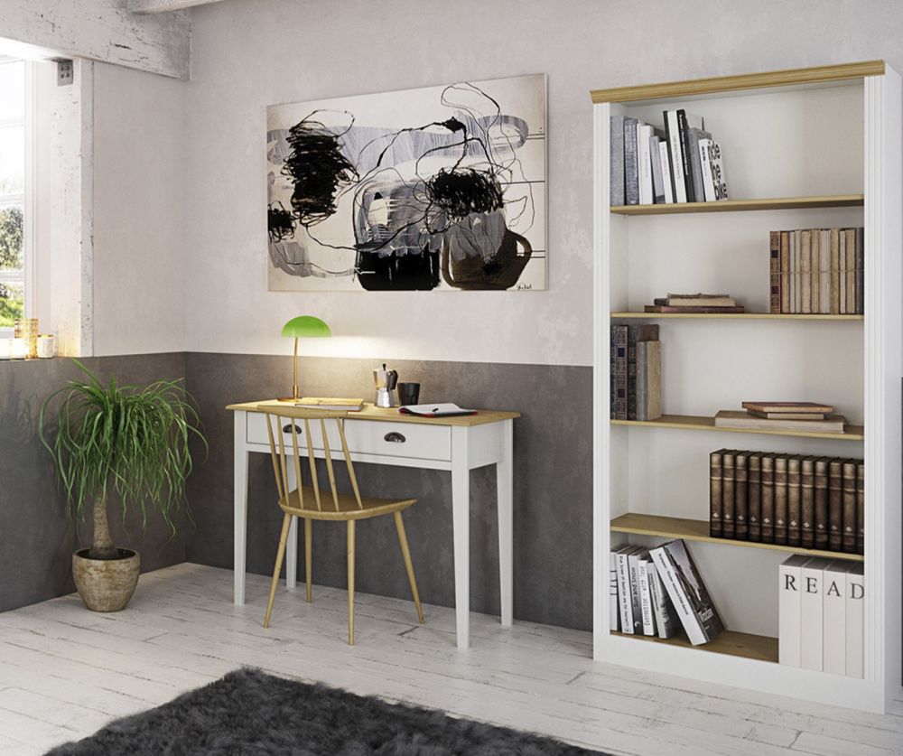 FTG Nola White and Pine 4 Shelf Bookcase