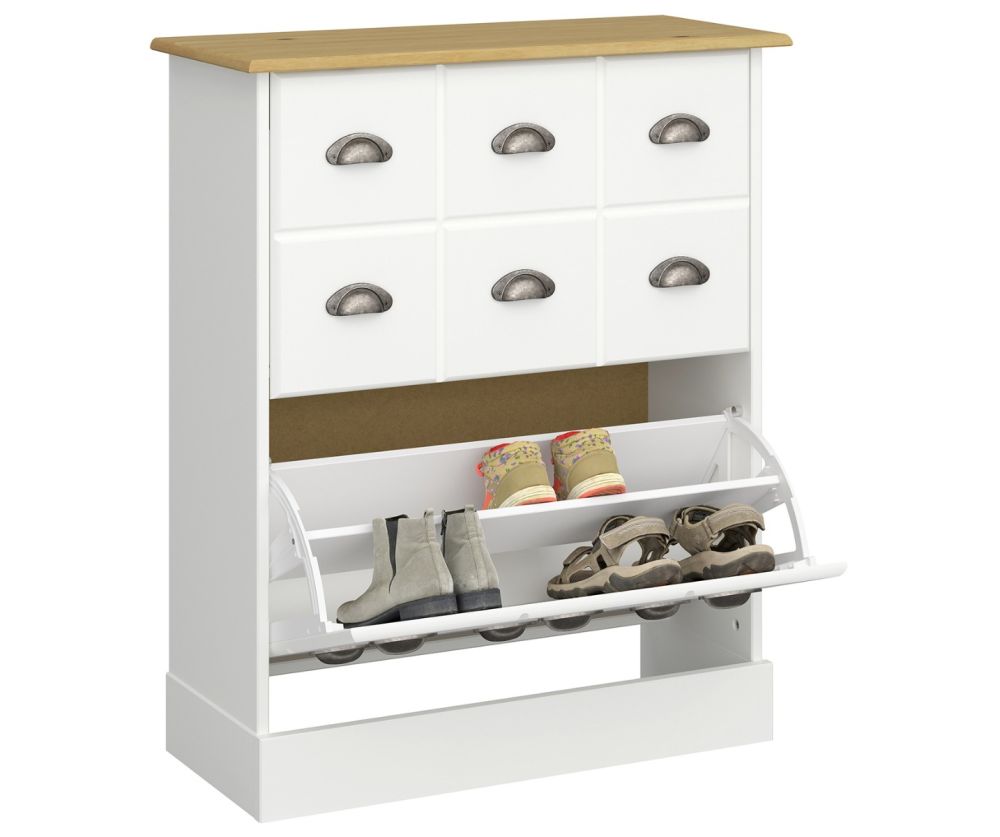 FTG Nola White and Pine Shoe Cabinet
