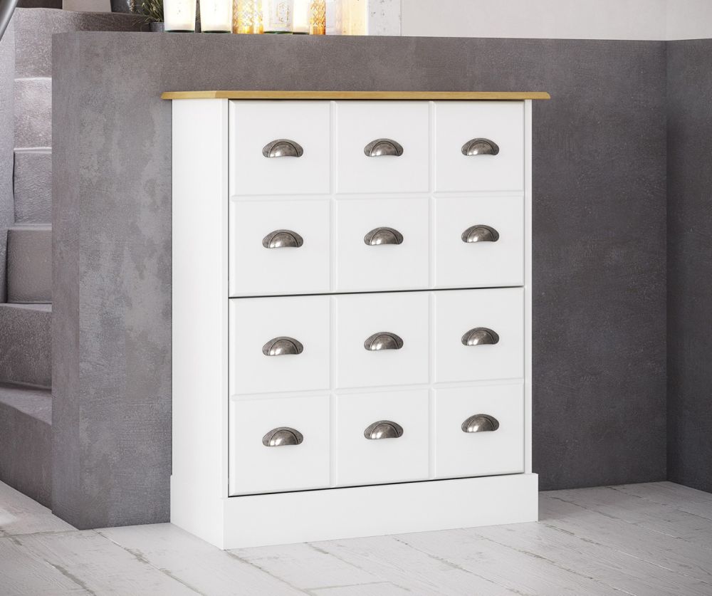 FTG Nola White and Pine Shoe Cabinet