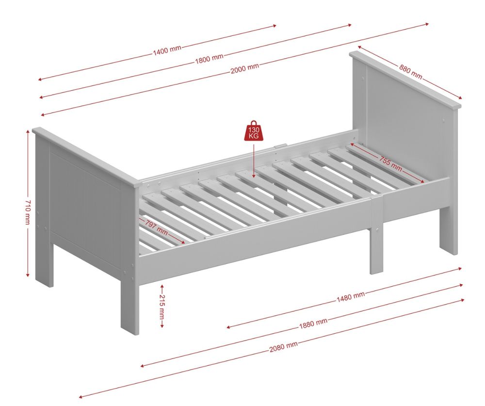 FTG Alba White Extendable Bed