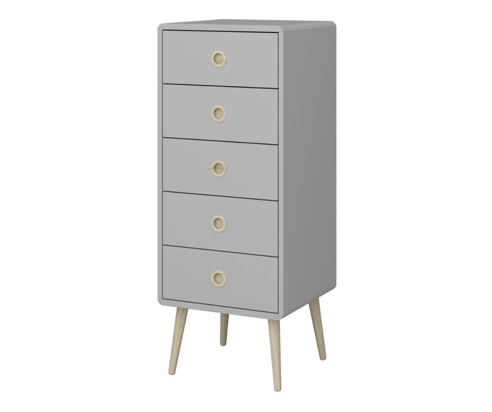 FTG Softline Grey 5 Drawer Narrow Chest 