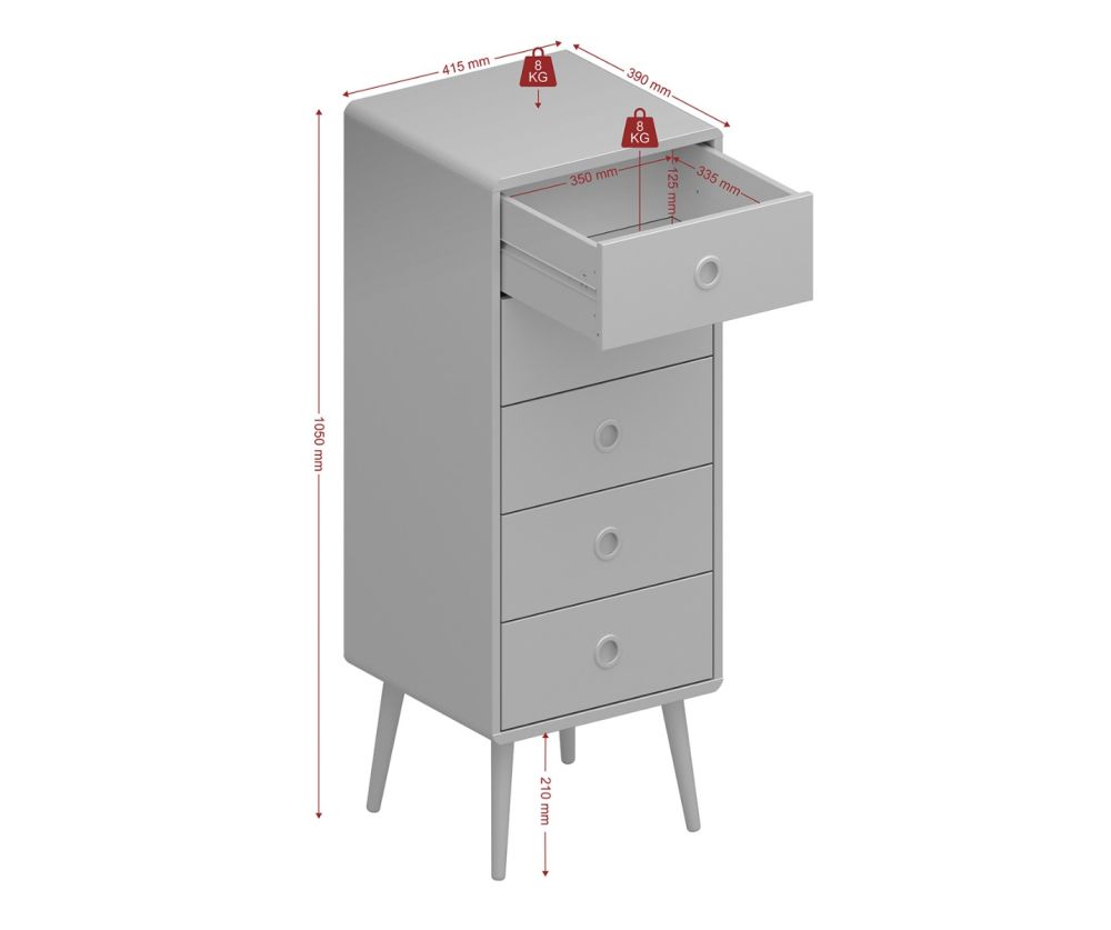 FTG Softline Grey 5 Drawer Narrow Chest 