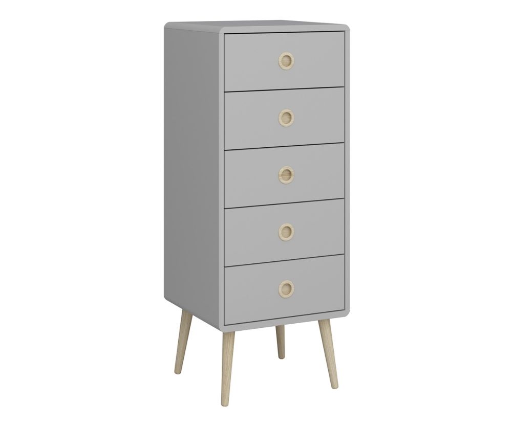 FTG Softline Grey 5 Drawer Narrow Chest 