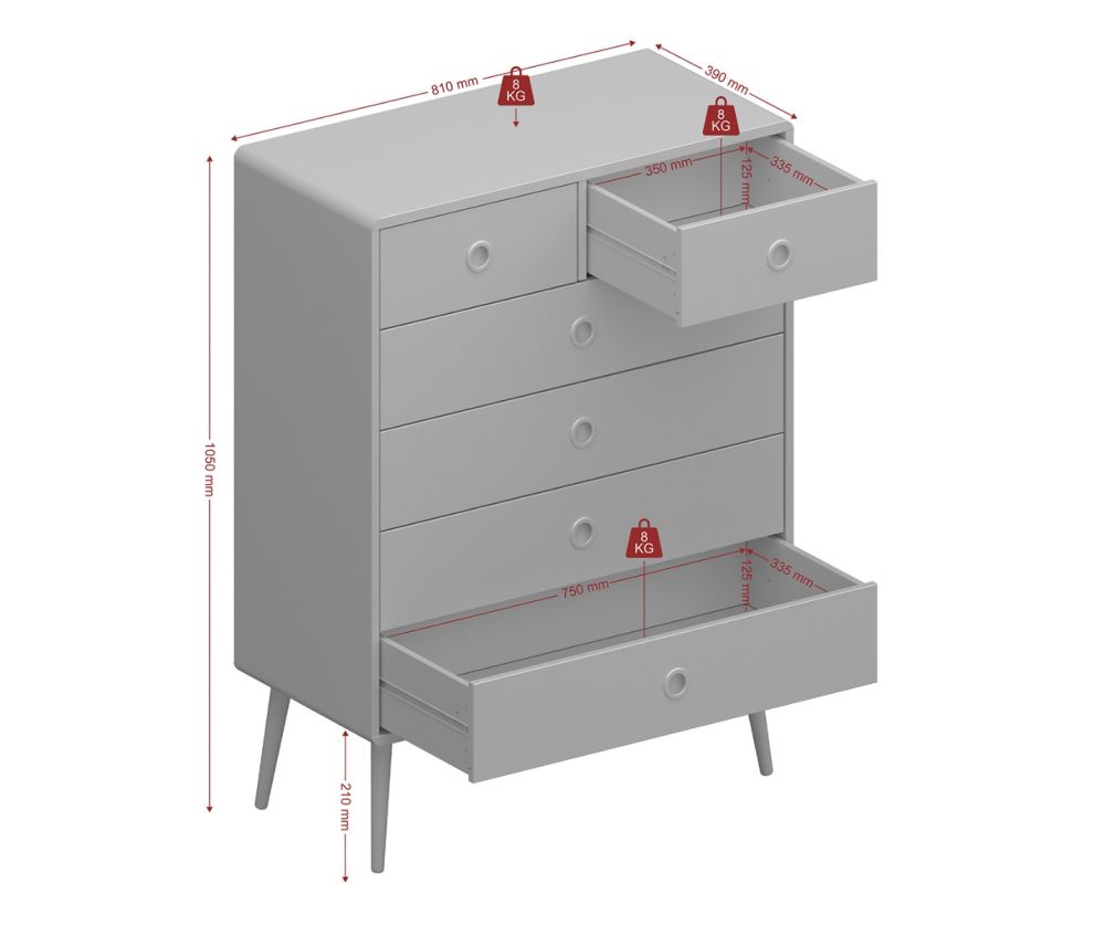 FTG Softline Grey 2+4 Drawer Chest 