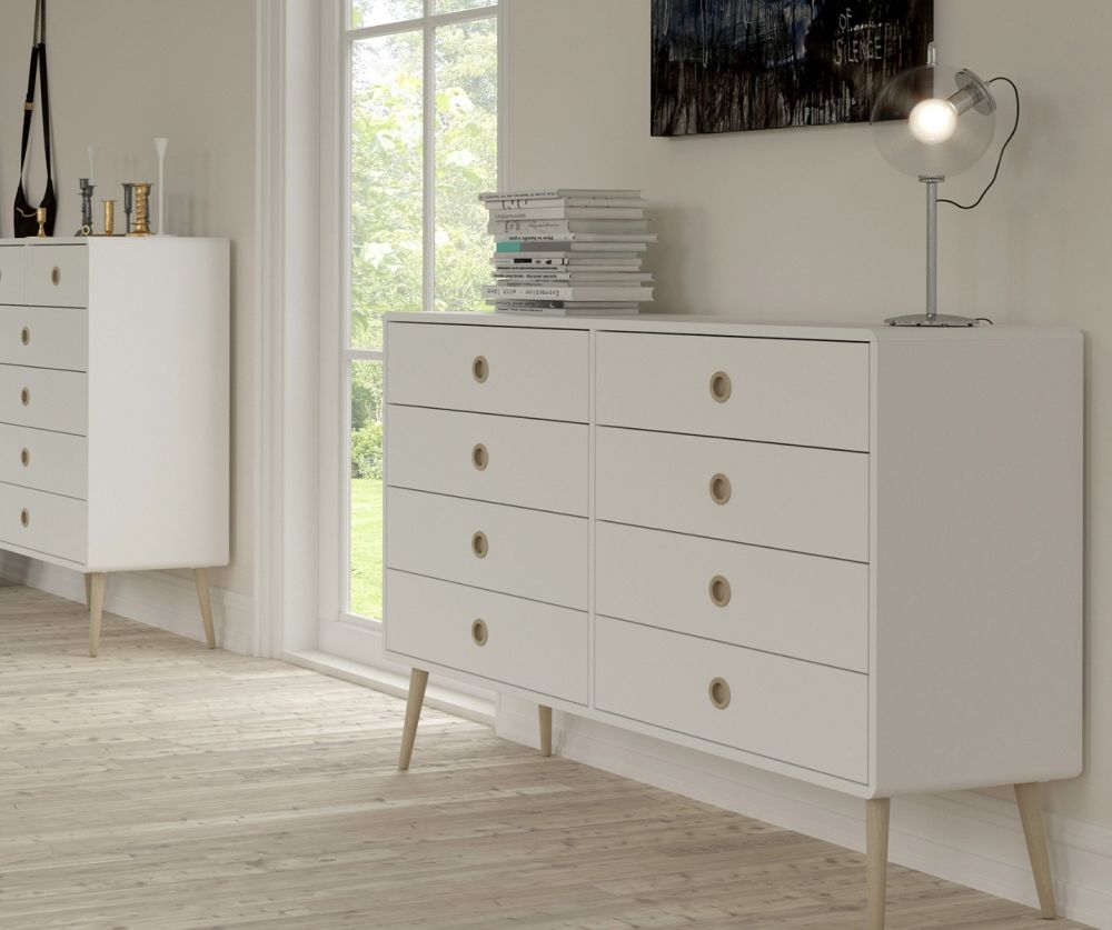 FTG Softline Off White 4 + 4 Drawer Wide Chest 