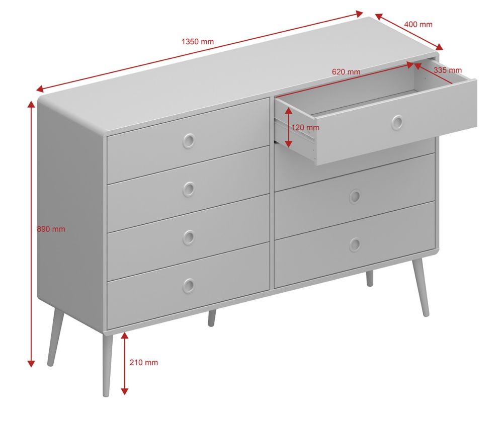 FTG Softline Off White 4 + 4 Drawer Wide Chest 