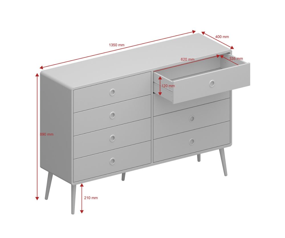 FTG Softline Grey 4 + 4 Drawer Wide Chest 