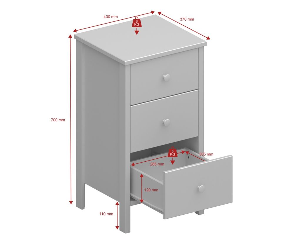FTG Tromso Grey 3 Drawer Bedside Cabinet