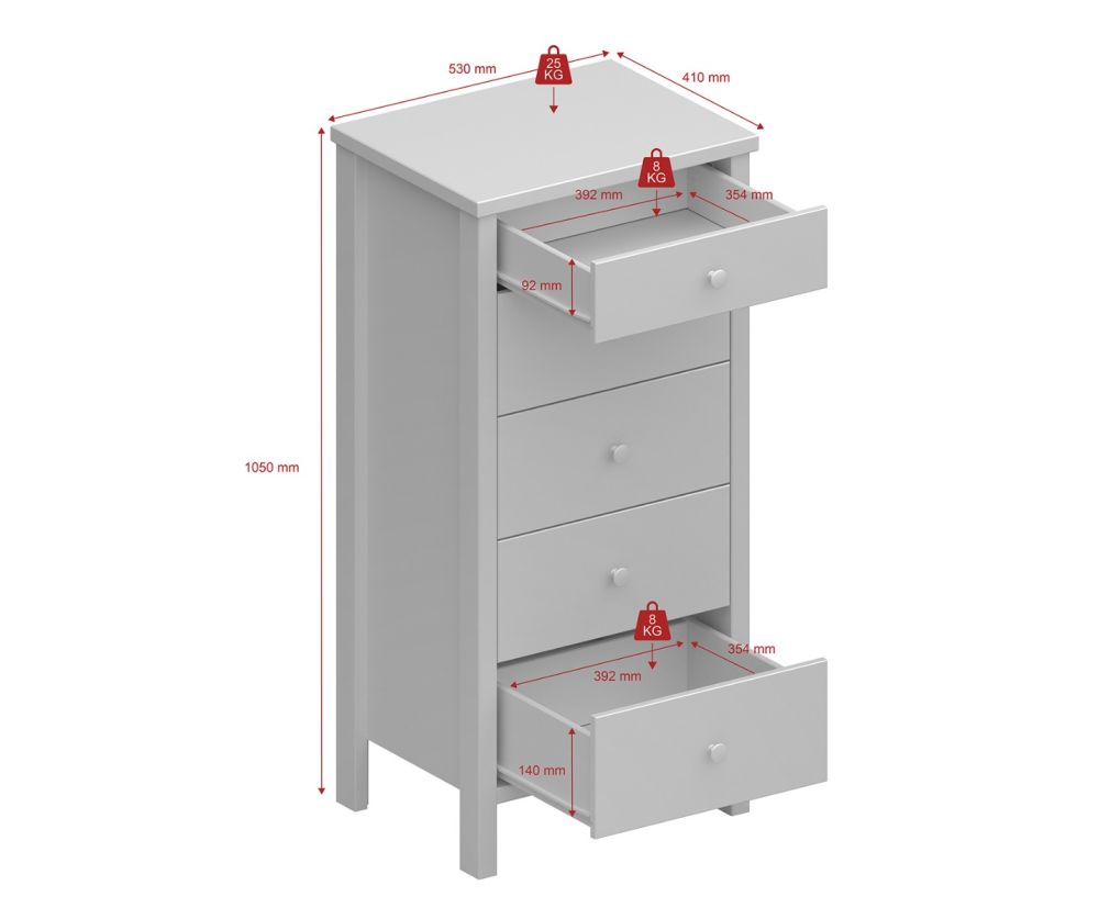 FTG Tromso Grey 5 Drawer Narrow Chest