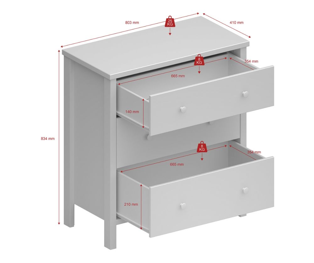 FTG Tromso Off White 3 Drawer Chest
