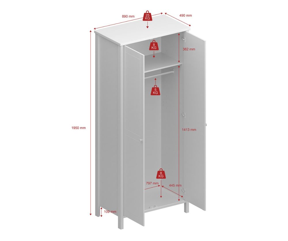 FTG Tromso Grey 2 Door Wardrobe 