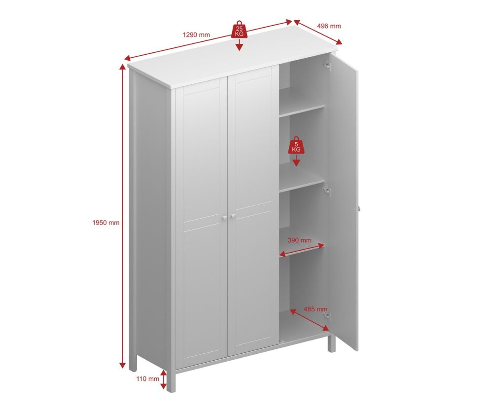 FTG Tromso Off White 3 Door Wardrobe 