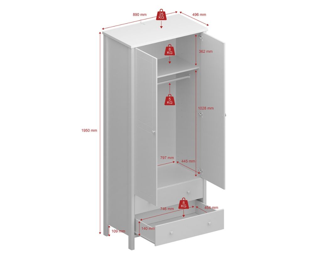 FTG Tromso Grey 2 Door 2 Drawer Combi Wardrobe 