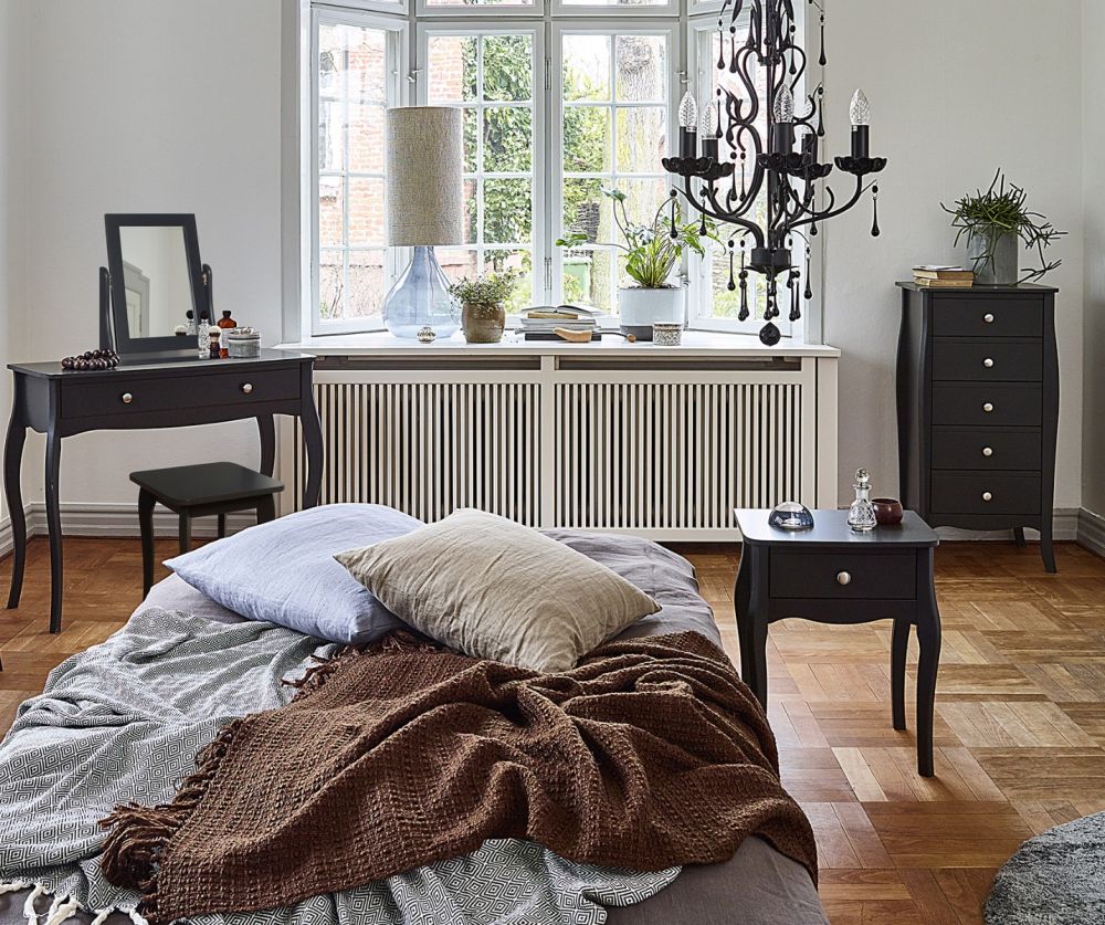 FTG Baroque Black 1 Drawer Nightstand 