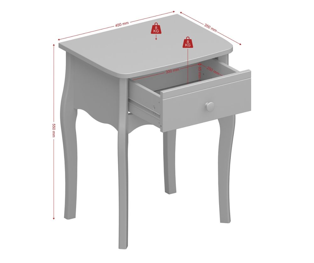FTG Baroque White 1 Drawer Nightstand 