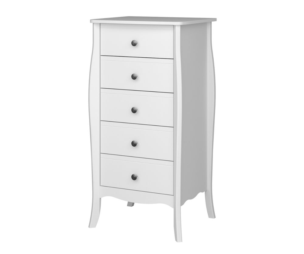 FTG Baroque White 5 Drawer Narrow Chest