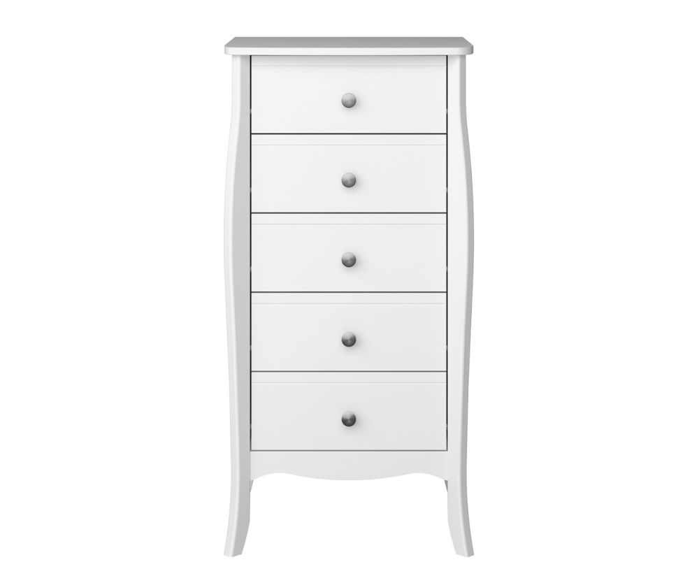 FTG Baroque White 5 Drawer Narrow Chest