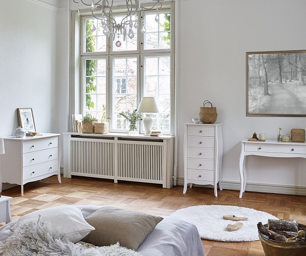 FTG Baroque White 5 Drawer Narrow Chest