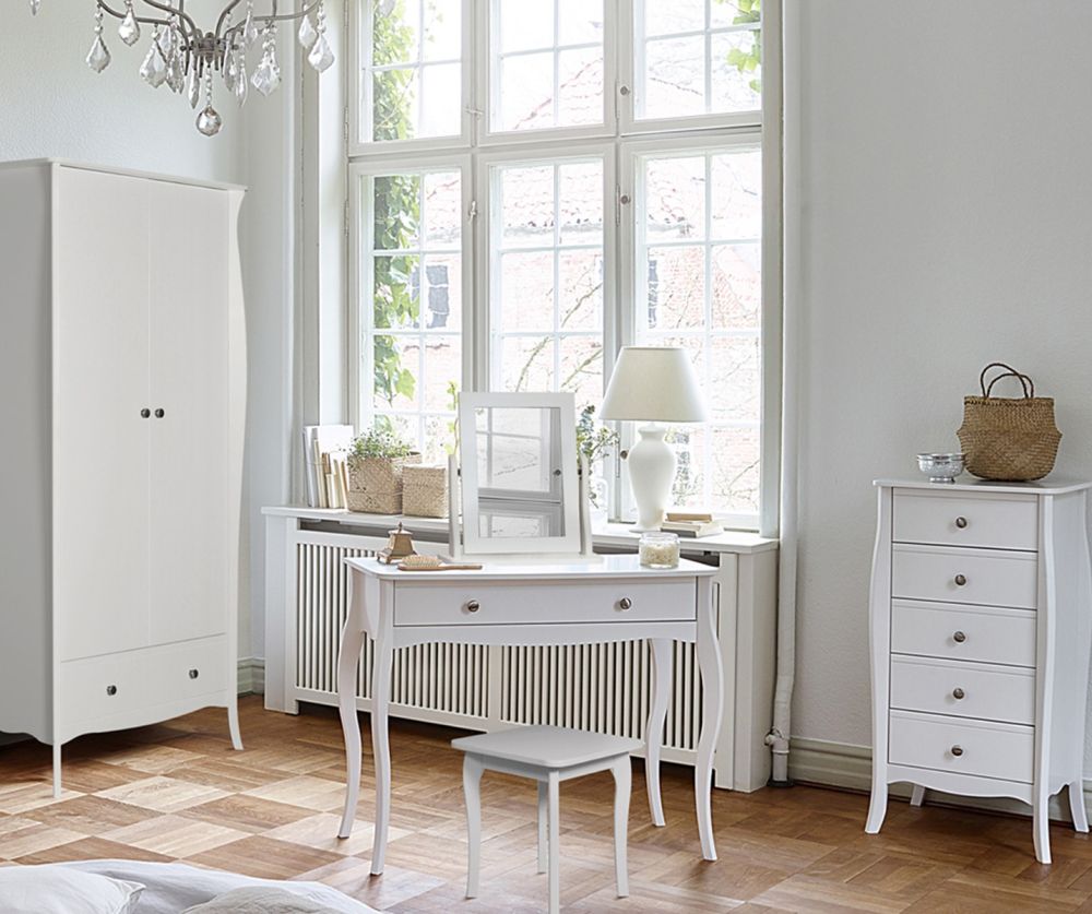 FTG Baroque White 5 Drawer Narrow Chest