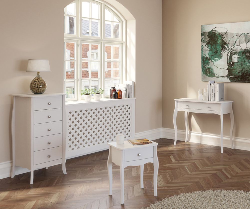 FTG Baroque White 5 Drawer Narrow Chest