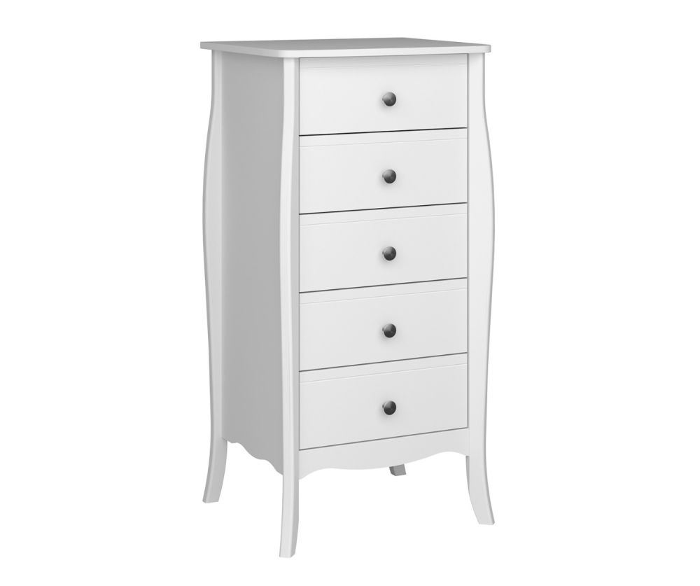 FTG Baroque White 5 Drawer Narrow Chest