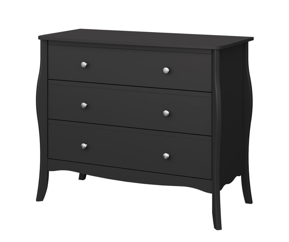 FTG Baroque Black 3 Drawer Wide Chest