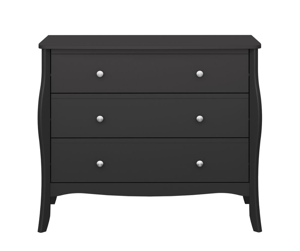 FTG Baroque Black 3 Drawer Wide Chest