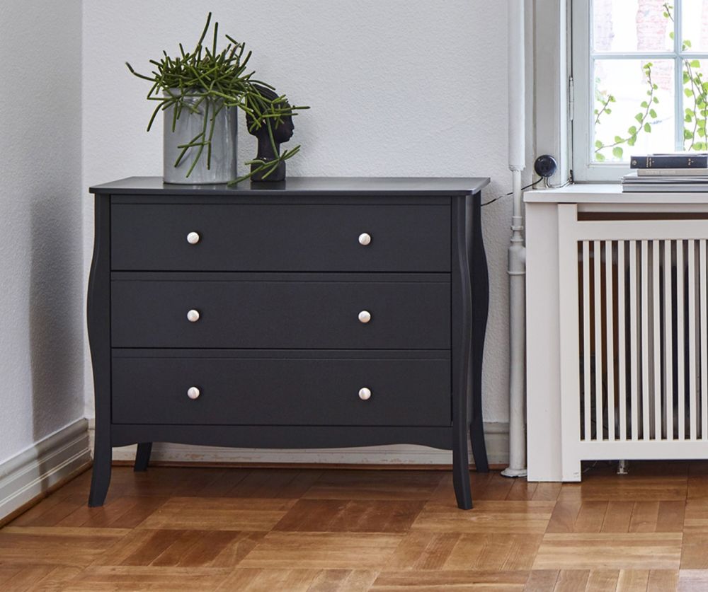 FTG Baroque Black 3 Drawer Wide Chest
