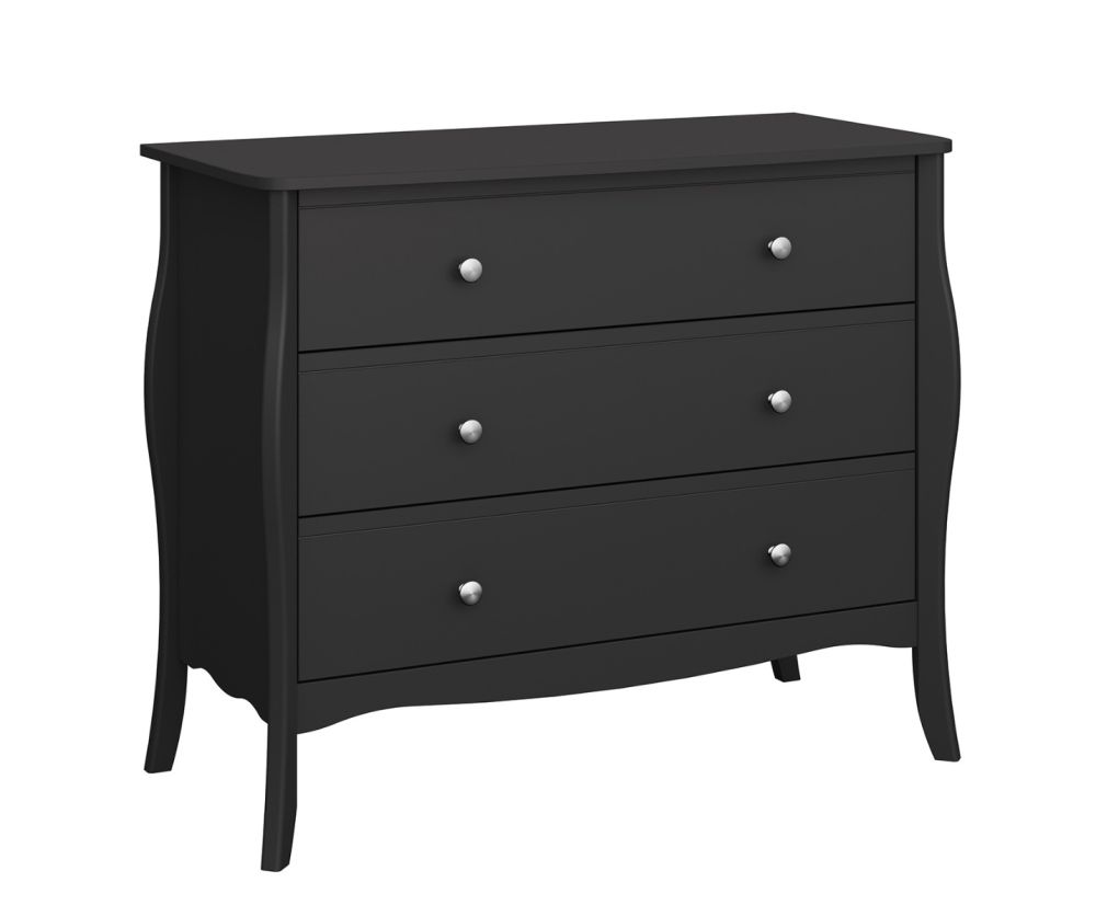 FTG Baroque Black 3 Drawer Wide Chest