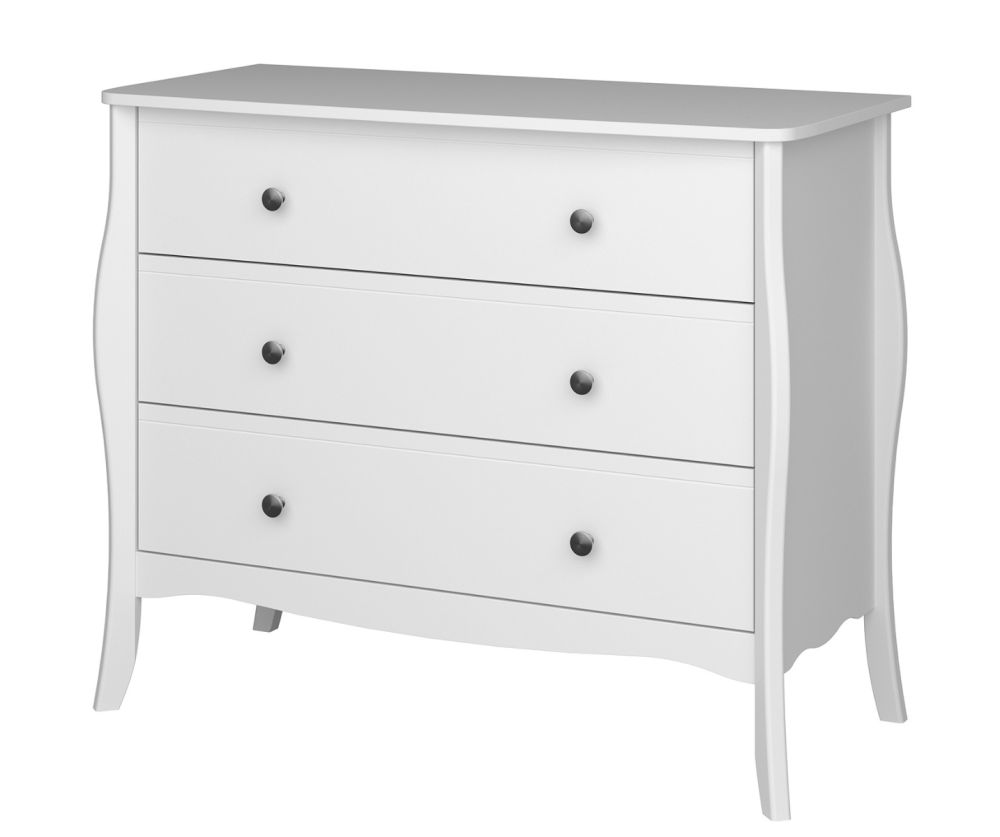 FTG Baroque White 3 Drawer Wide Chest