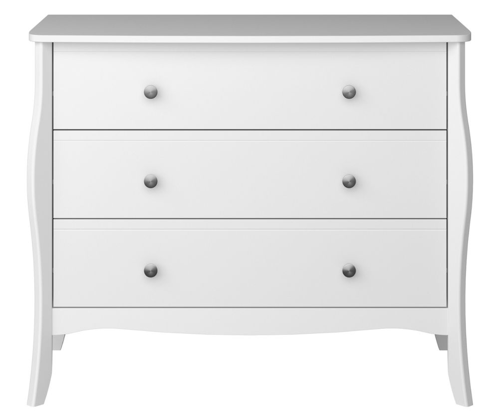 FTG Baroque White 3 Drawer Wide Chest