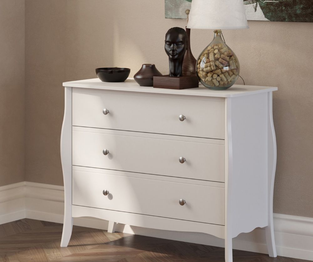 FTG Baroque White 3 Drawer Wide Chest