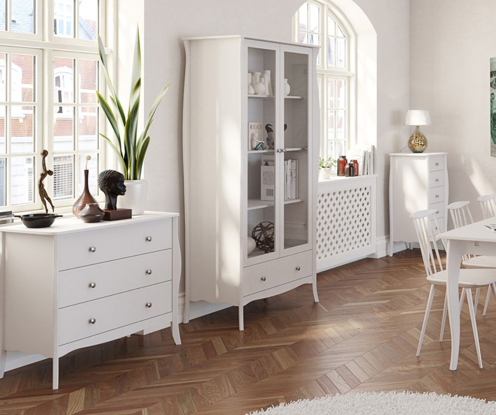 FTG Baroque White 3 Drawer Wide Chest