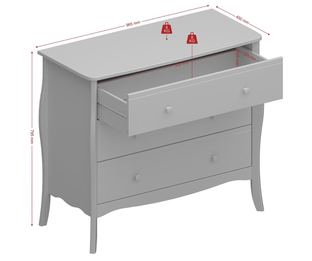 FTG Baroque White 3 Drawer Wide Chest